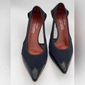 DONALD J PLINER COUTURE BLACK LEATHER/FABRIC HEEL SHOES Sz 6.5 M Classic  AA16